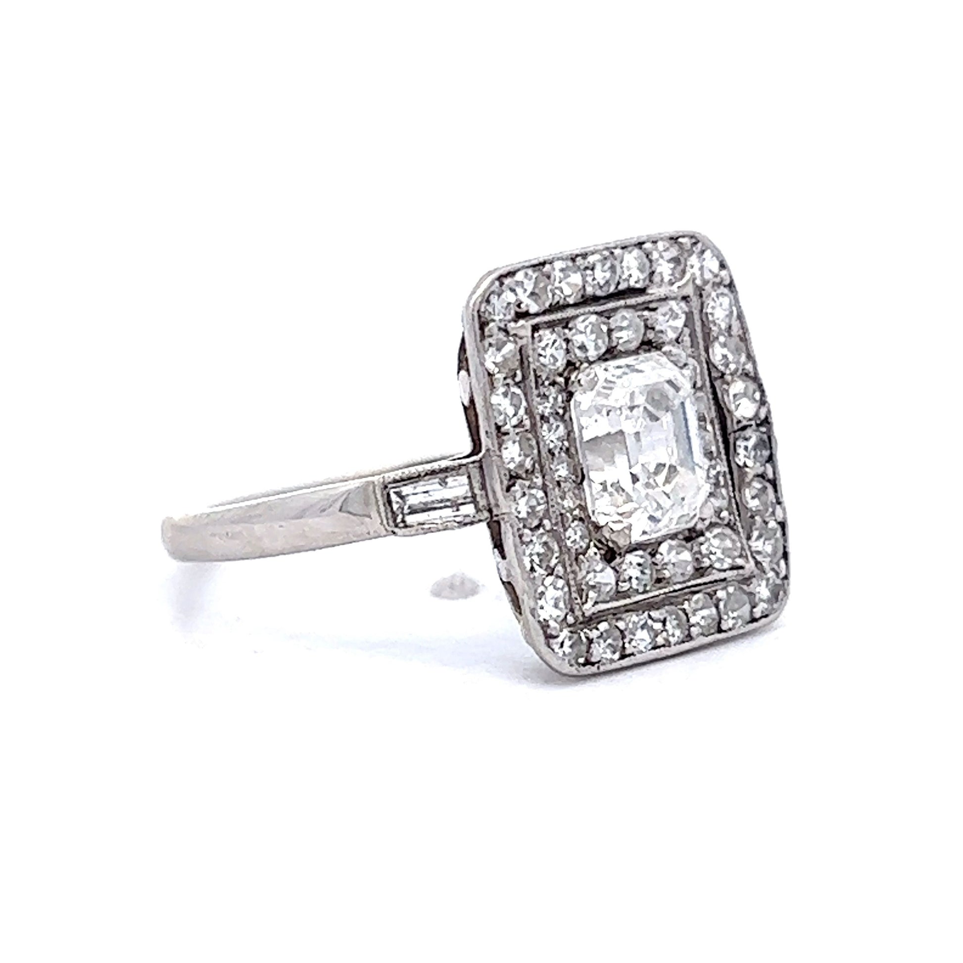 Vintage Art Deco Emerald Cut Diamond Cocktail Ring in Platinum