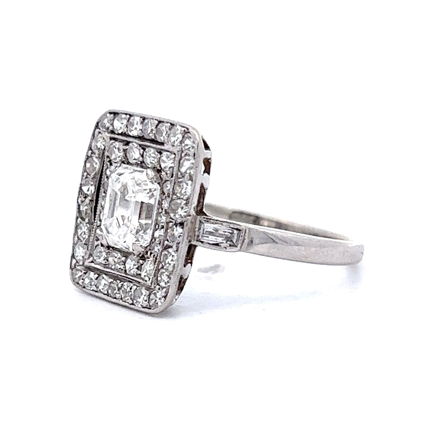 Vintage Art Deco Emerald Cut Cocktail Ring in Platinum