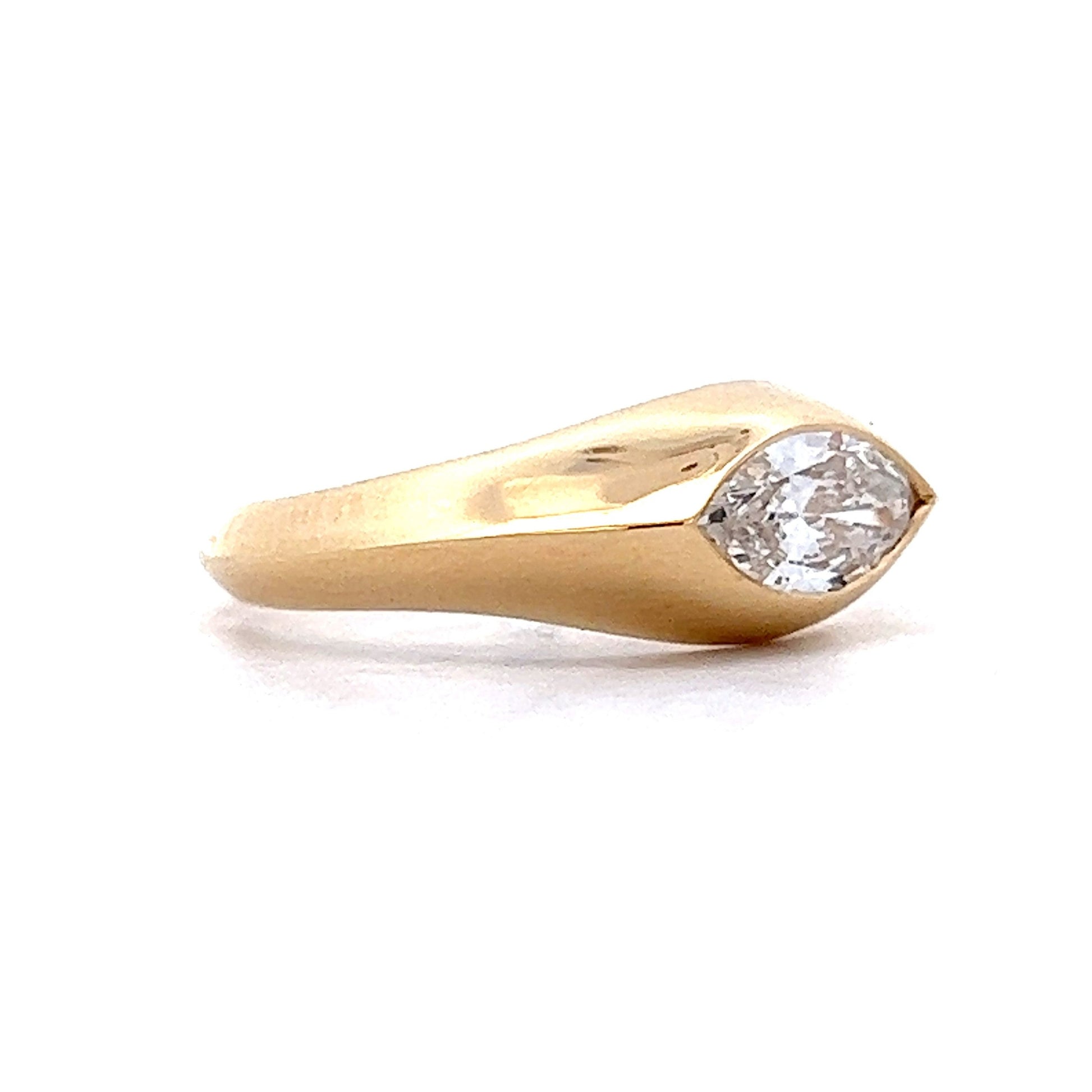 Flush Set Marquis Diamond Engagement Ring in 14k Yellow Gold