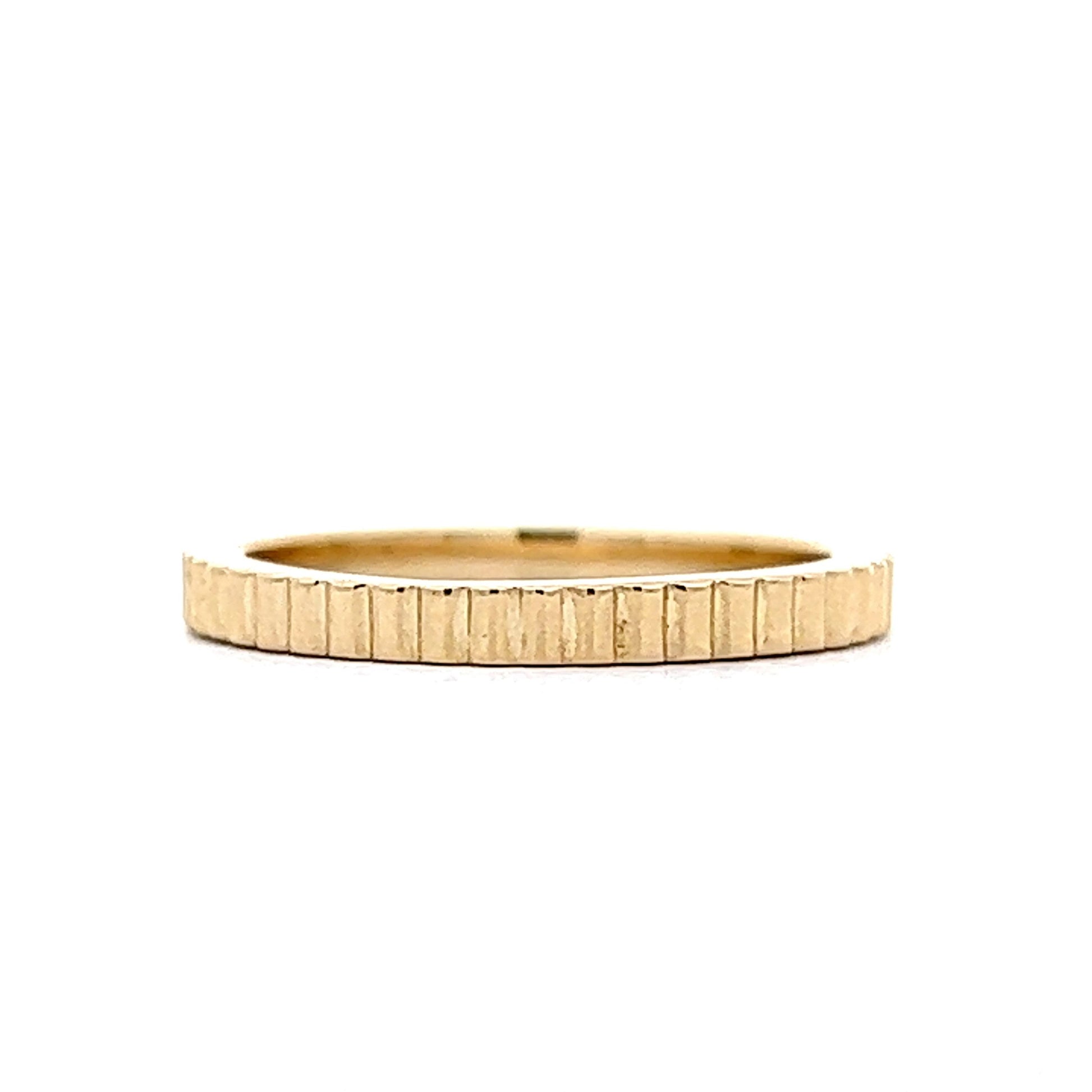 Ridged Textured Stacking Wedding Band in 14k Yellow Gold