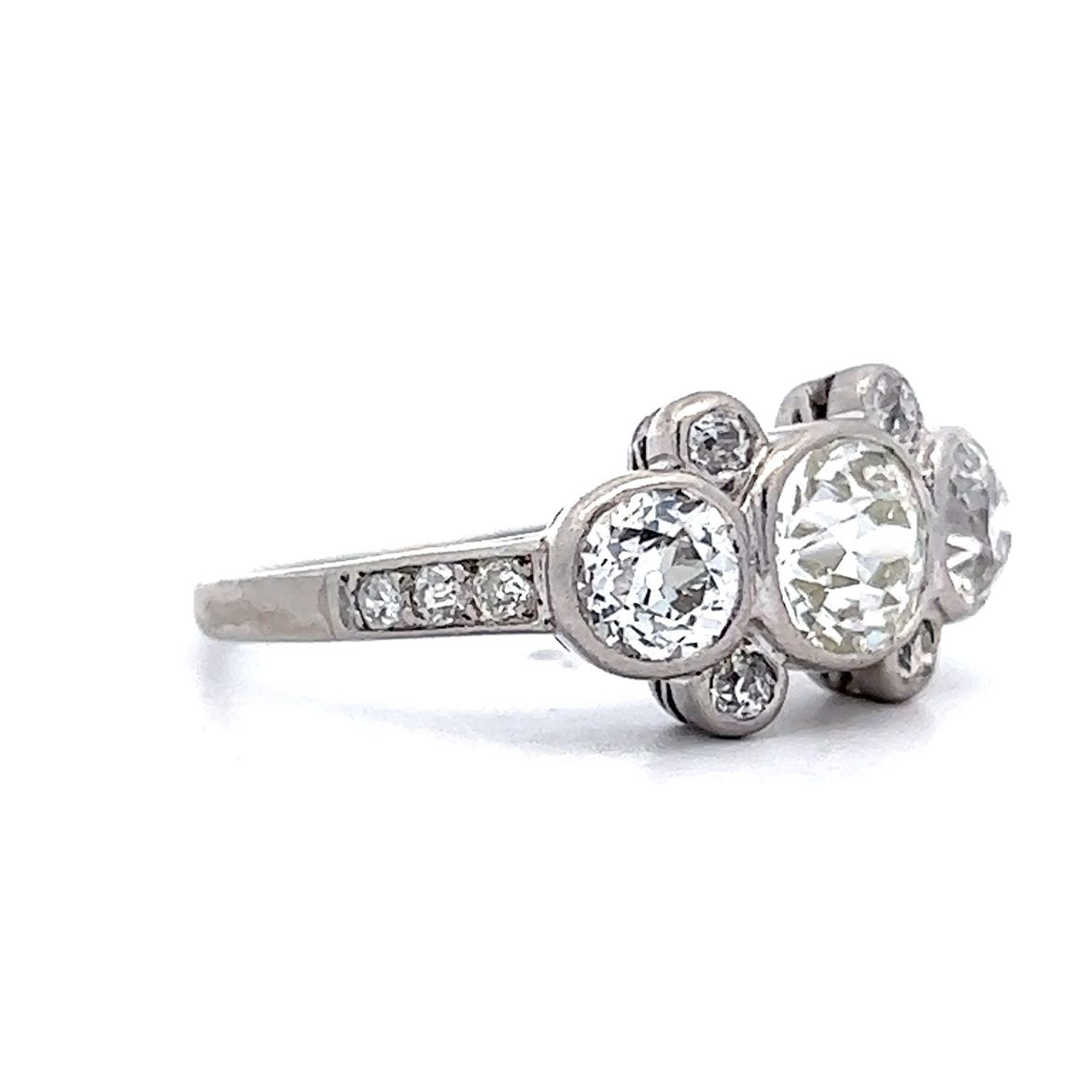Bezel Set Art Deco Diamond Cocktail Ring in Platinum