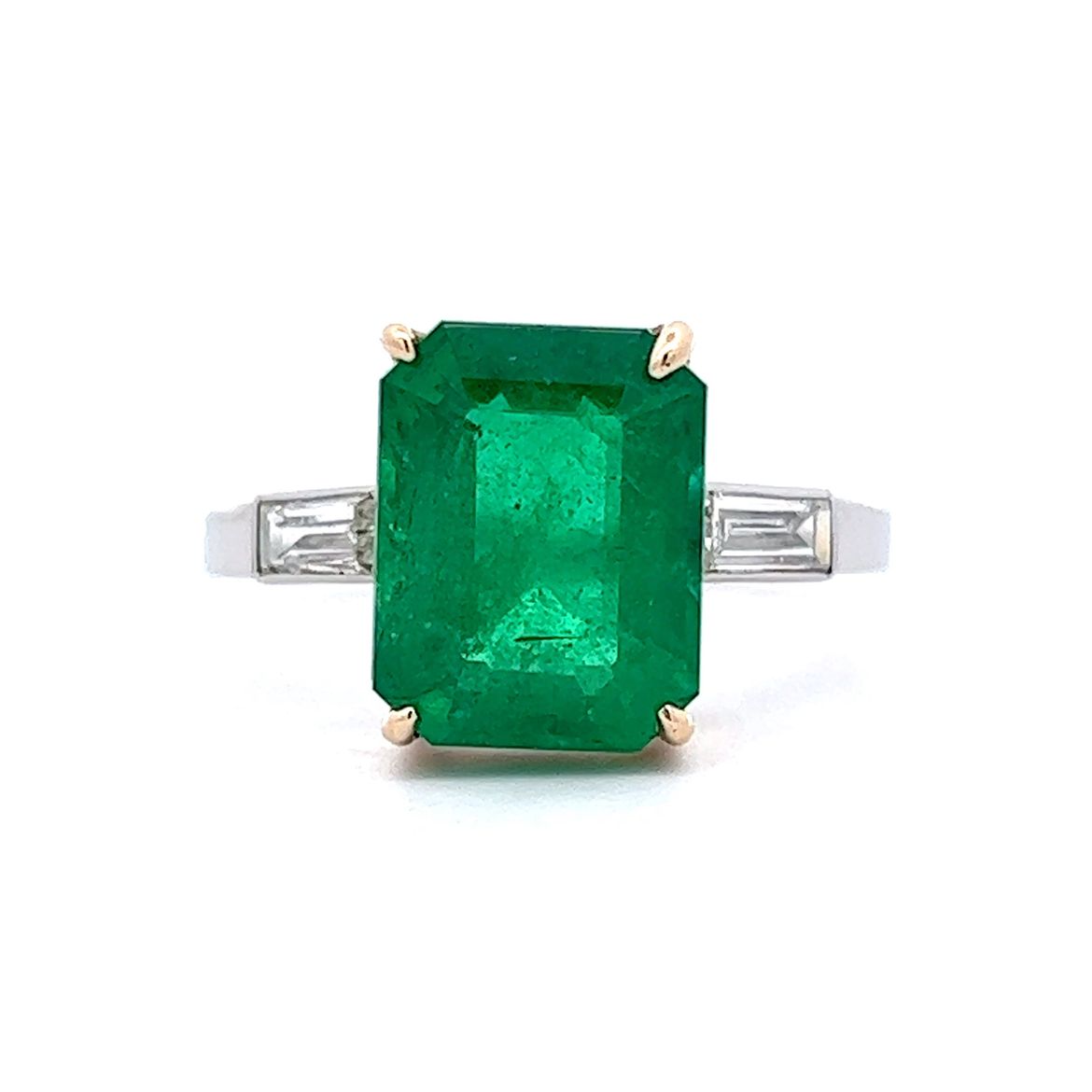 Step Cut Emerald & Diamond Ring in Platinum & 14k Yellow Gold