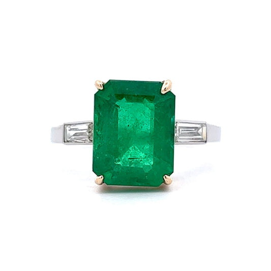 Step Cut Emerald & Diamond Ring in Platinum & 14k Yellow Gold