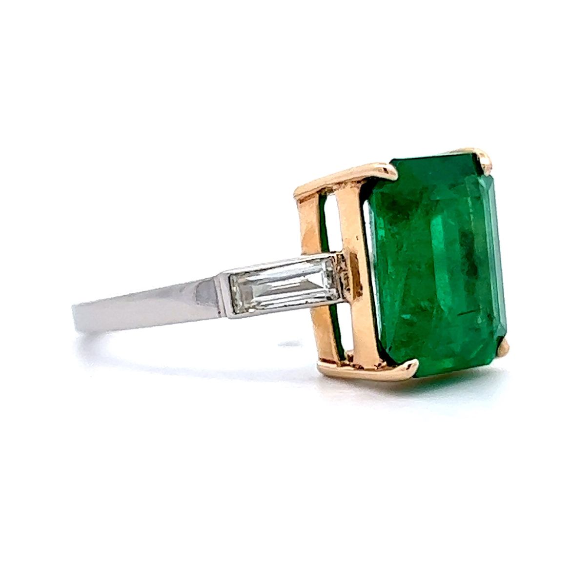 Step Cut Emerald & Diamond Ring in Platinum & 14k Yellow Gold