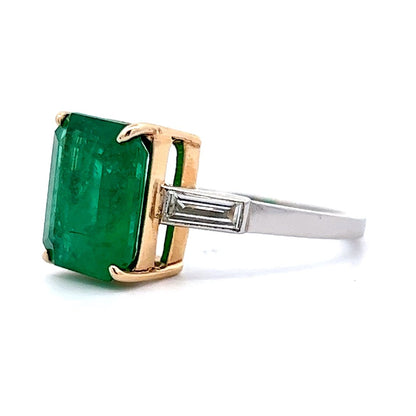 Step Cut Emerald & Diamond Ring in Platinum & 14k Yellow Gold