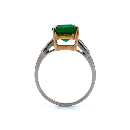 Step Cut Emerald & Diamond Ring in Platinum & 14k Yellow Gold