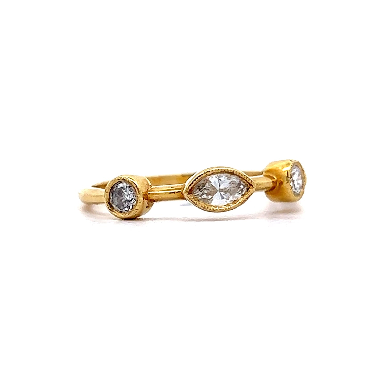 Marquise and Round Diamond Stacking Band in 18k Yellow Gold