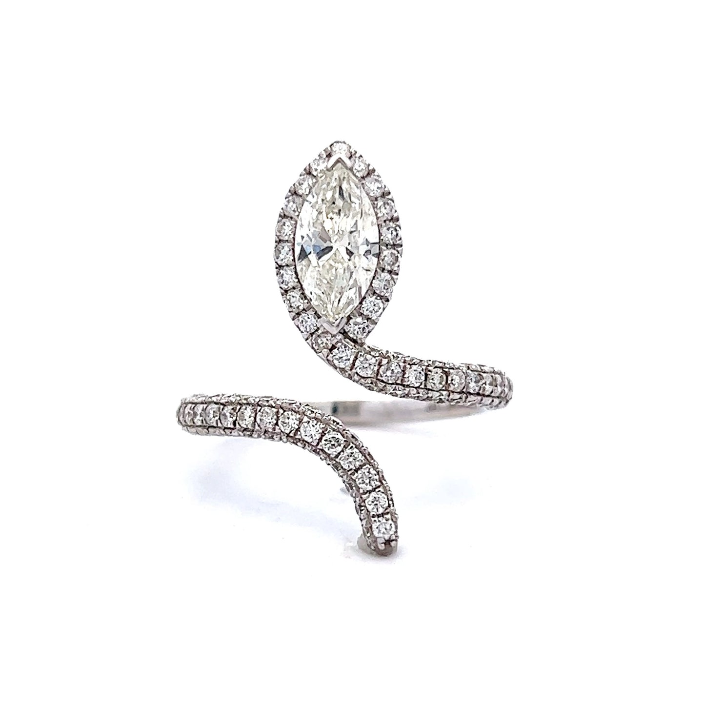 Marquise Diamond Snake Shaped Ring in 14k White Gold