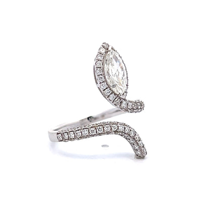 Marquise Diamond Snake Shaped Ring in 14k White Gold