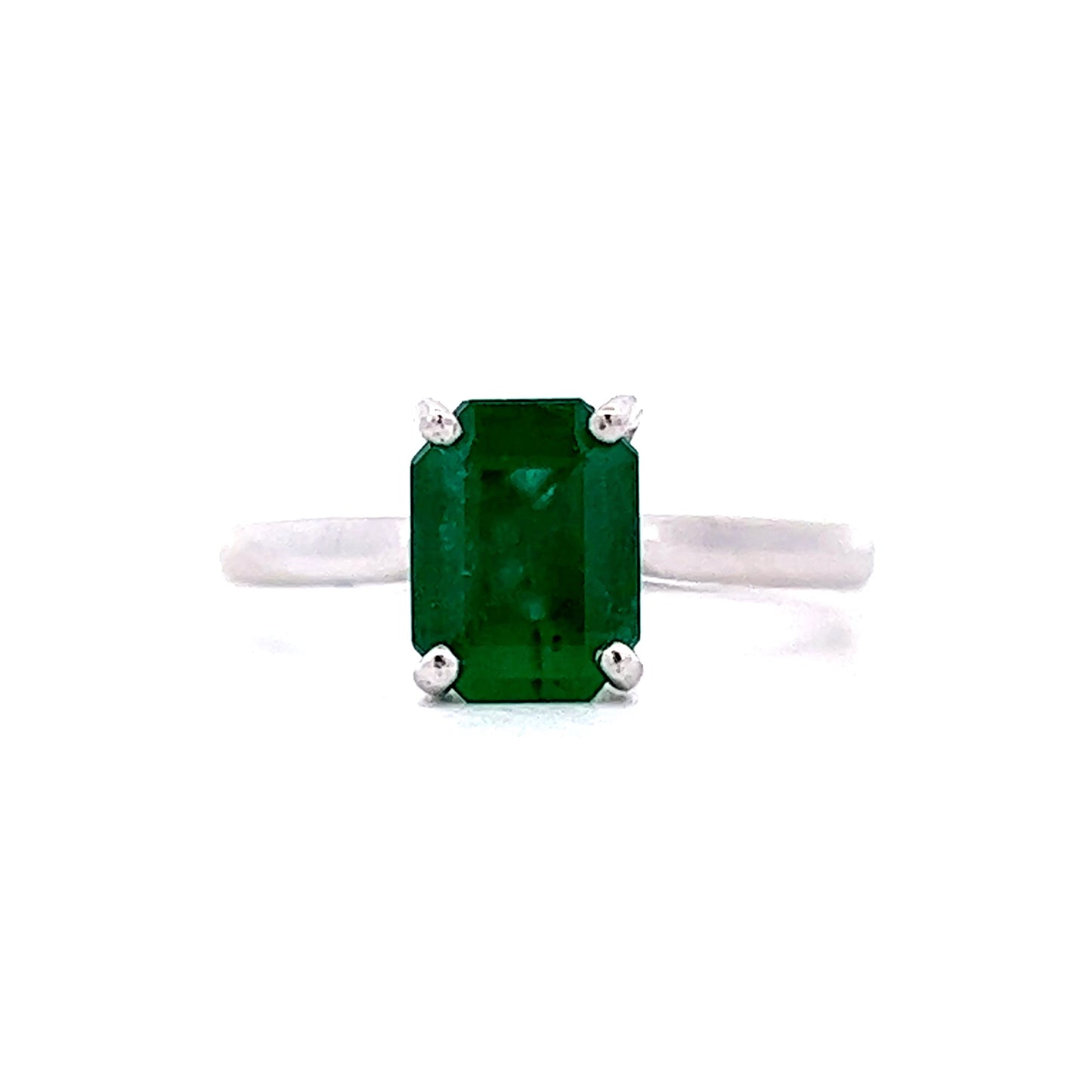 Solitaire Emerald Engagement Ring in 14k White Gold