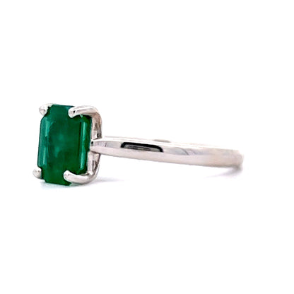 Solitaire Emerald Engagement Ring in 14k White Gold