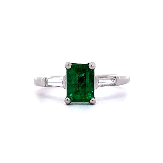 Mid-Century 1.12 Emerald & Diamond Ring in Platinum