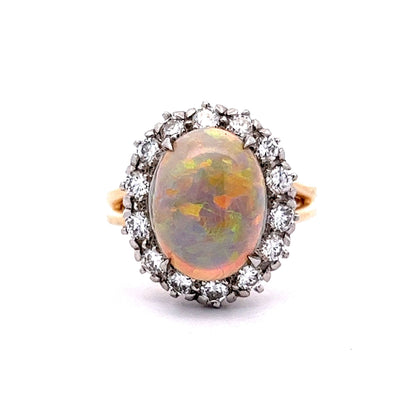 Mid-Century Opal & Diamond Cocktail Ring in 14K Gold