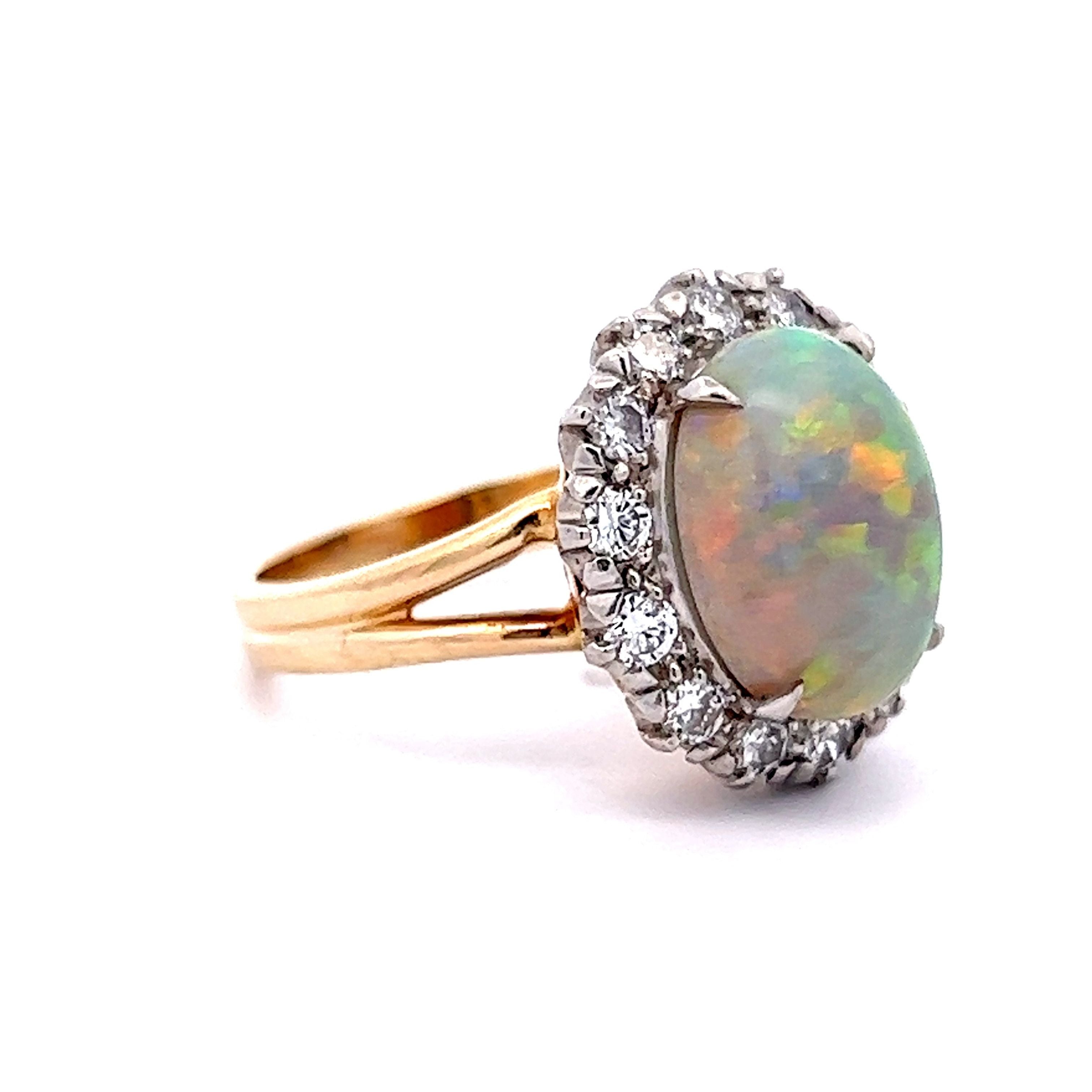 Vintage Opal & Diamond 18ct Gold Oval Cluster Ring – Ellibelle Jewellery