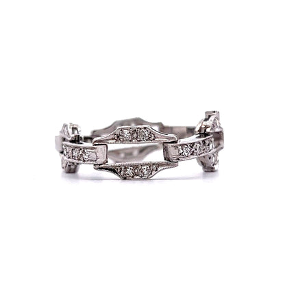 Art Deco Diamond Watch Link Conversion Ring in 18k White Gold