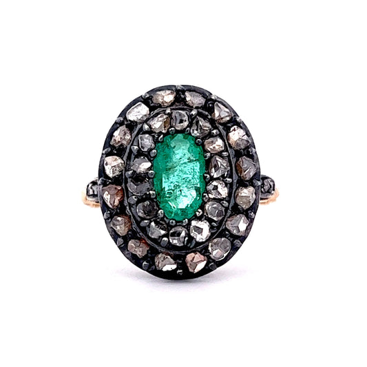 1820's Georgian Emerald Ring in Silver & 14k Yellow Gold