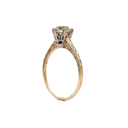 Vintage 1.41 Old European Solitaire Engagement Ring in 14k Yellow Gold
