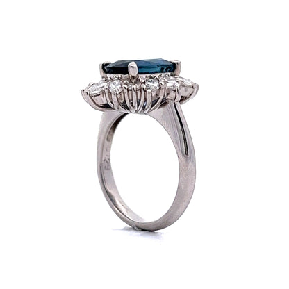 Sapphire & Marquise Cut Diamond Halo Ring in Platinum