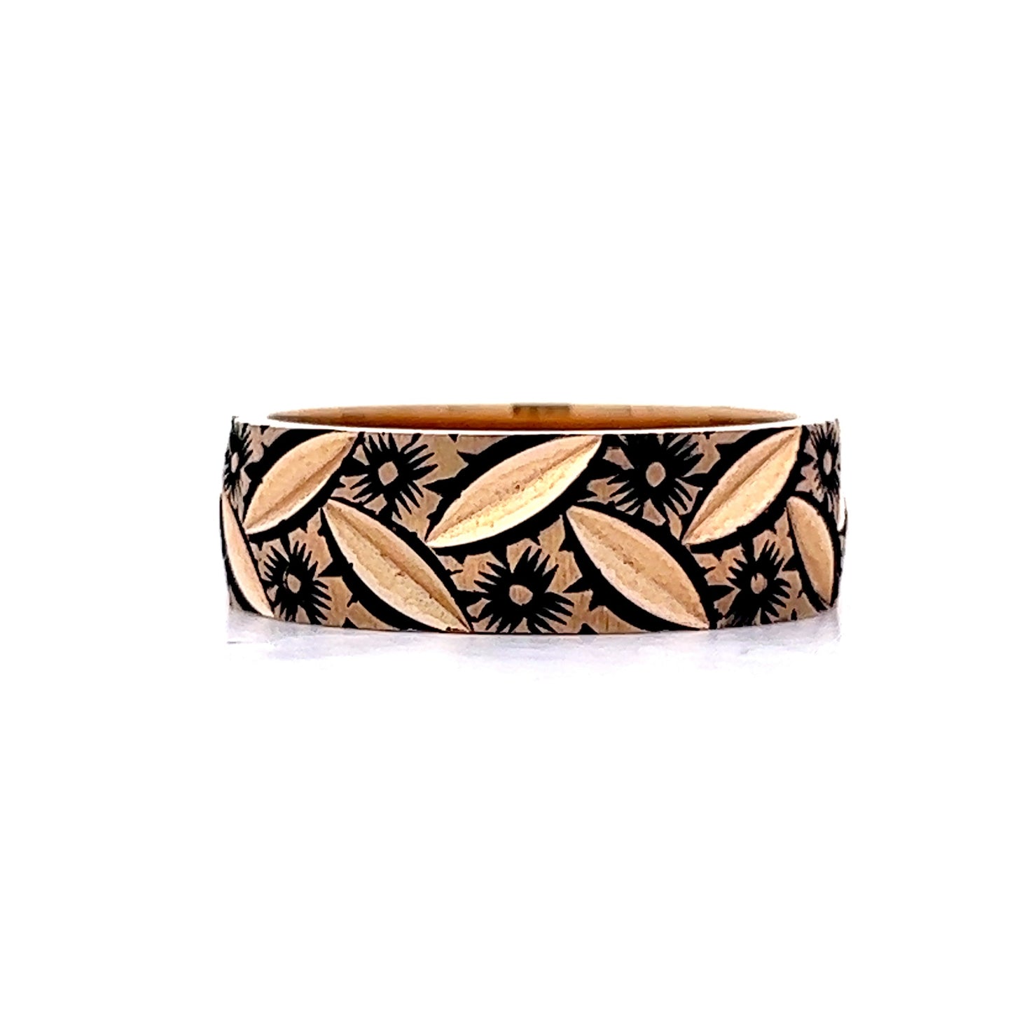 Vintage 1950's Black Enamel Floral Band in 14k Yellow Gold