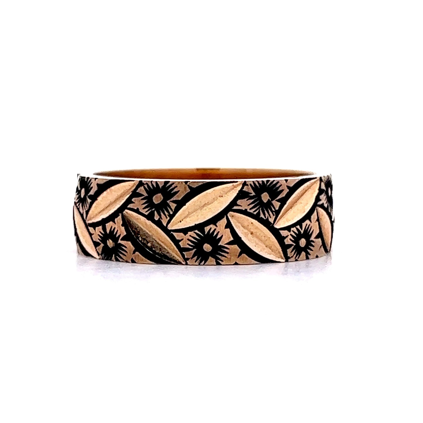 Vintage 1950's Black Enamel Floral Band in 14k Yellow Gold