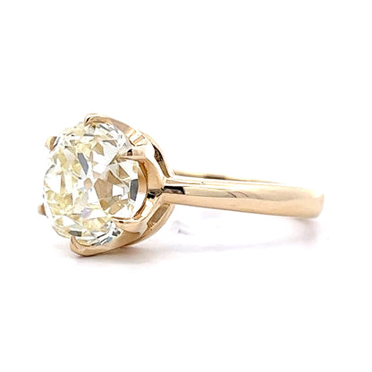 4.56 Old Mine Cushion Diamond Engagement Ring in Yellow Gold