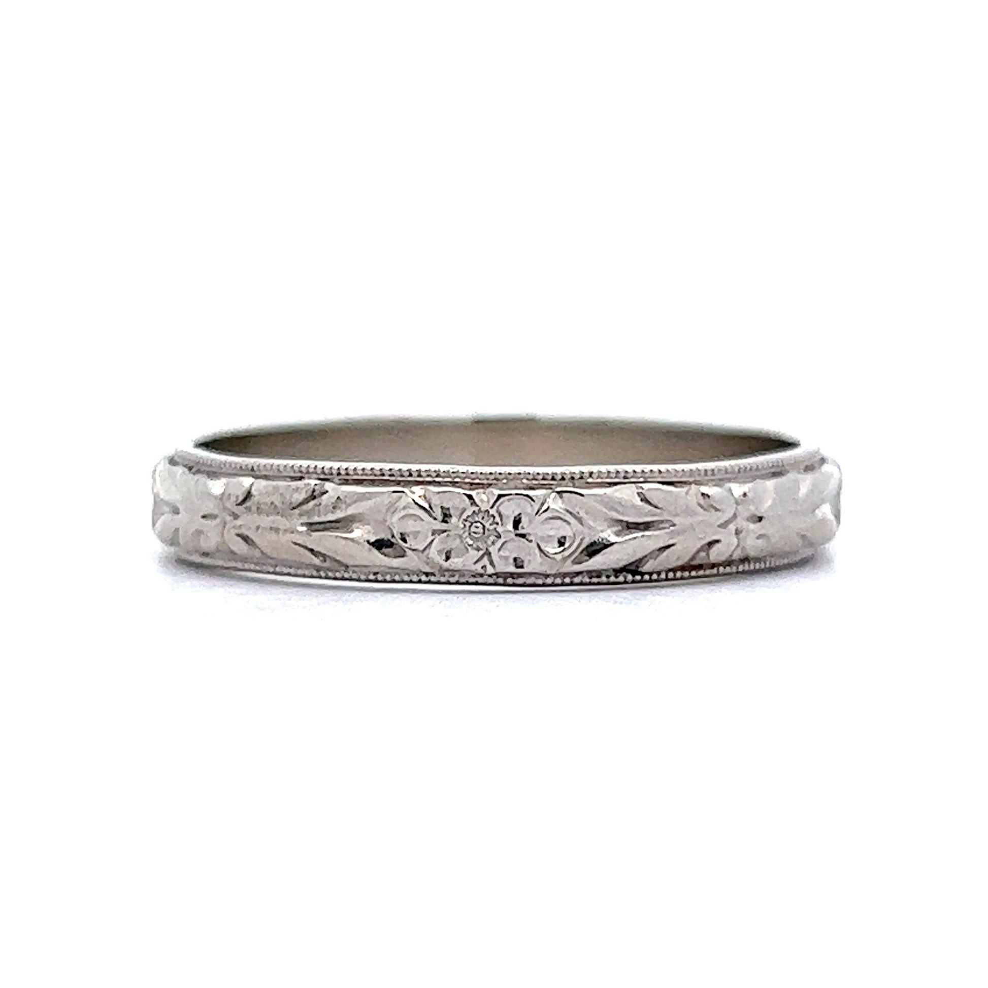 1920s Antique Orange Blossom Wedding Band in 14k White Gold