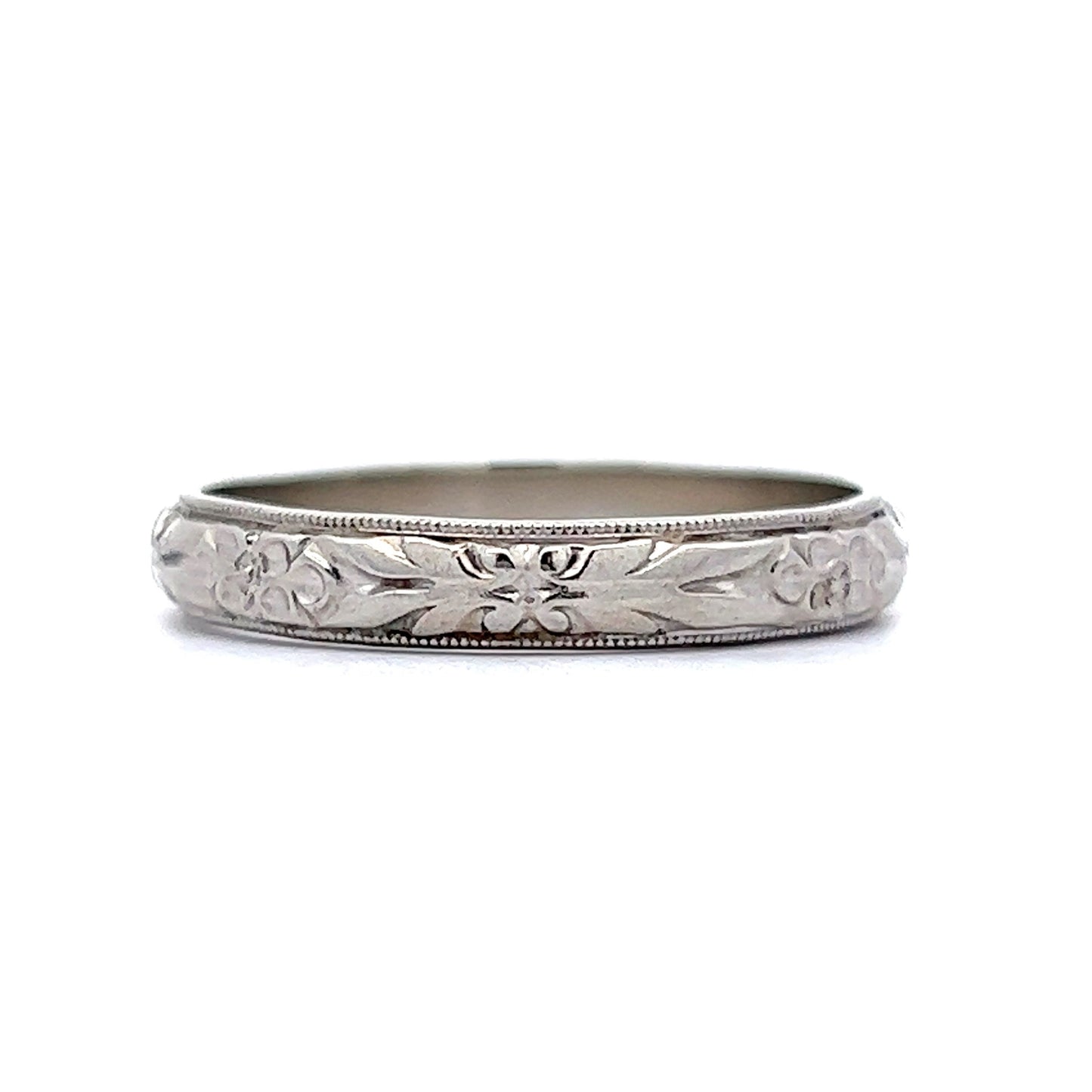 1920s Antique Orange Blossom Wedding Band in 14k White Gold