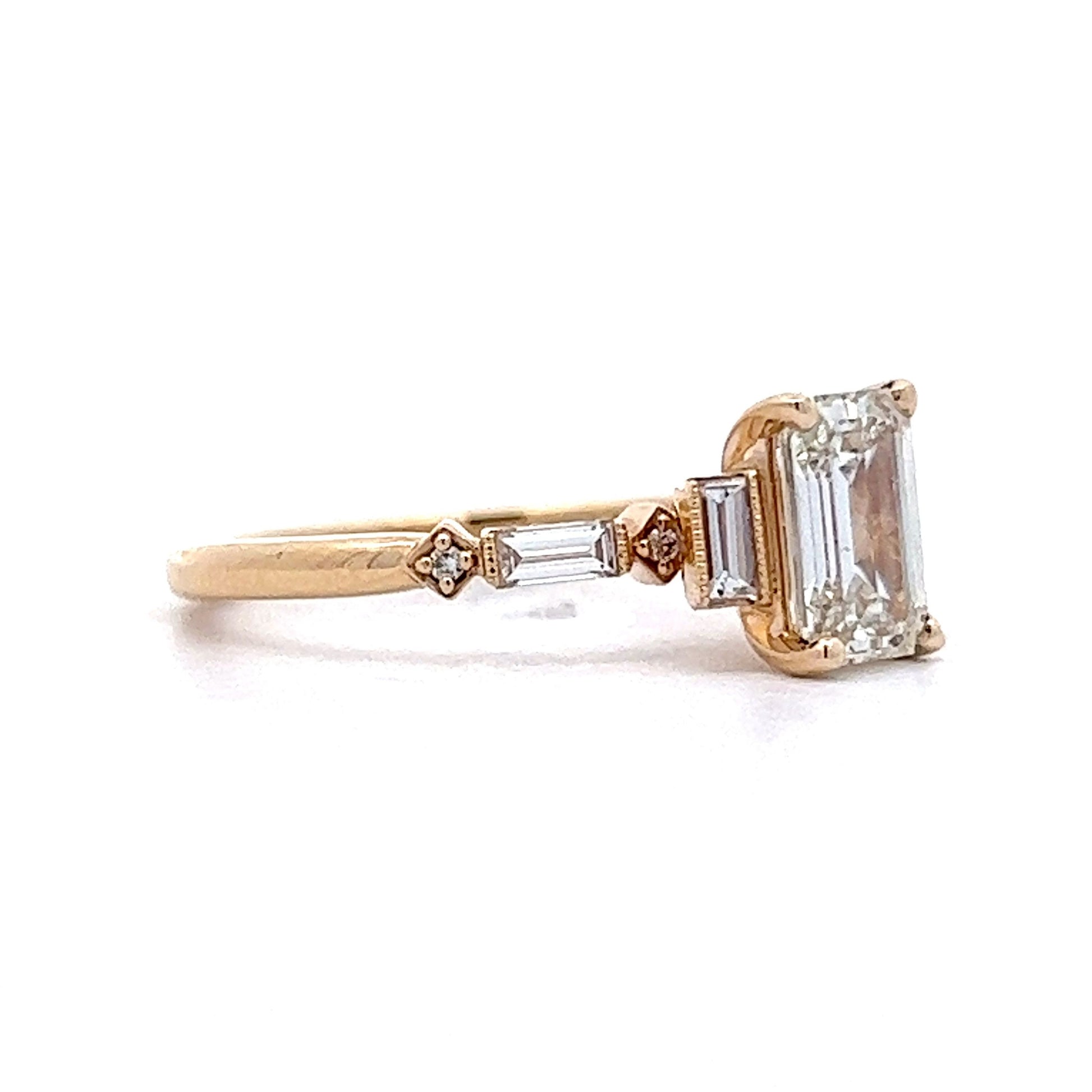 1.09 Emerald Cut Three Stone Engagement Ring in 14k Yellow Gold
