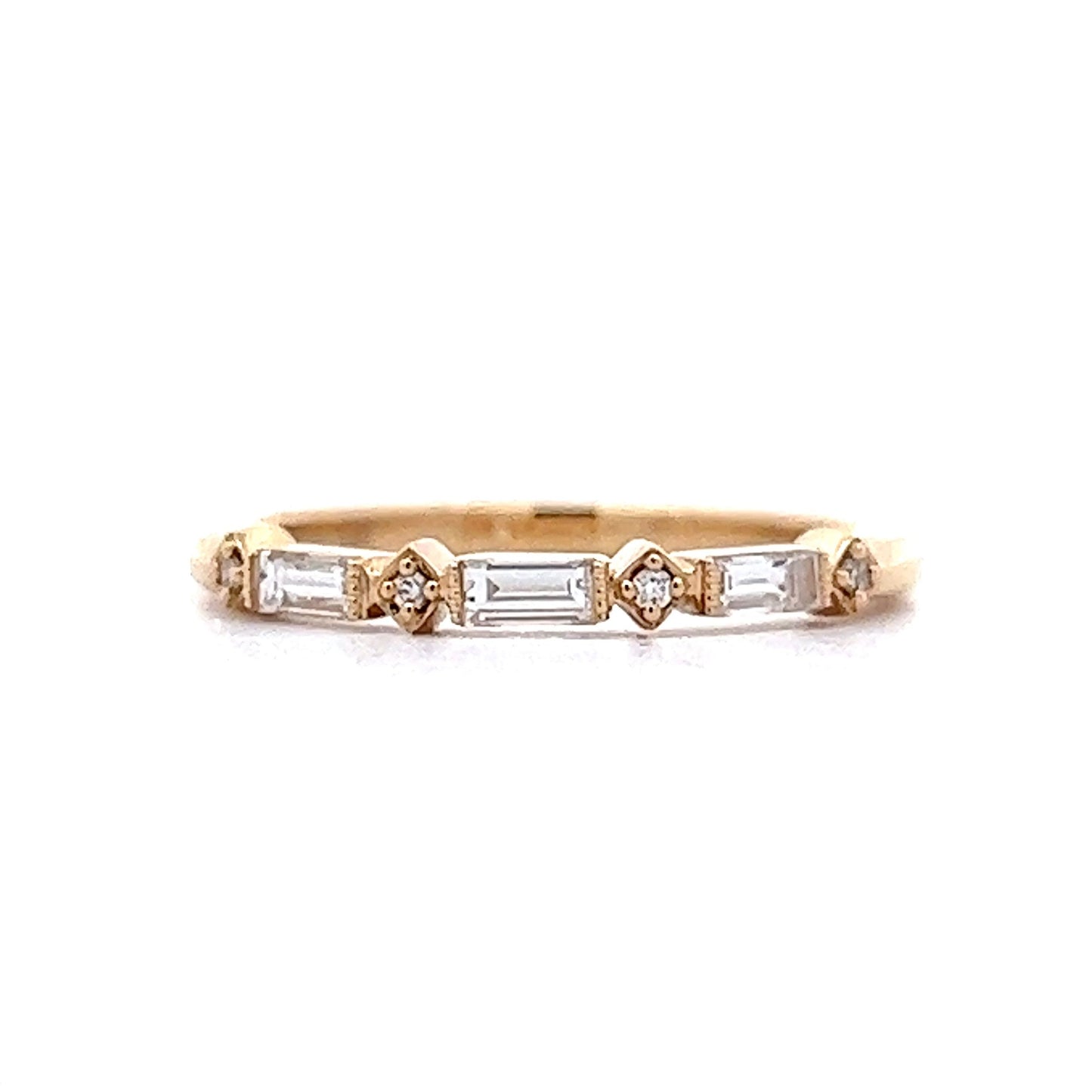 Baguette & Round Diamond Wedding Band in 14k Yellow Gold