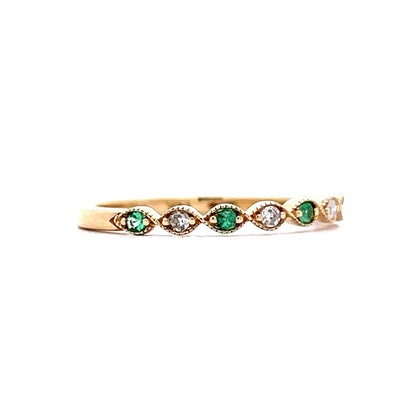 Emerald & Diamond Stacking Wedding Band in 14k Yellow Gold