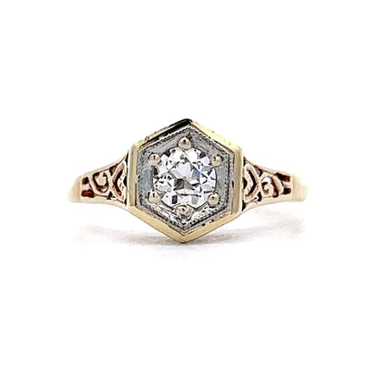 .41 Vintage Retro Solitaire Engagement Ring in 14k Yellow & White Gold