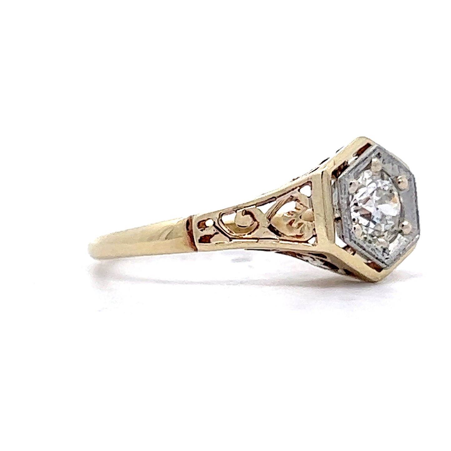 .41 Vintage Retro Solitaire Engagement Ring in 14k Yellow & White Gold