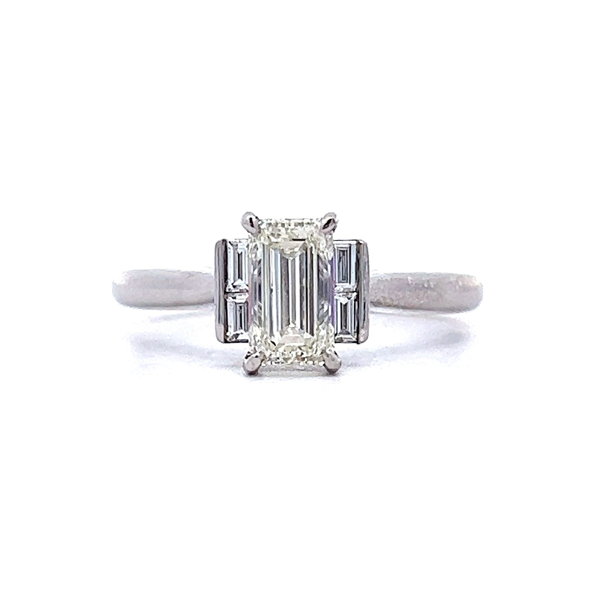 1.03 Three Stone Emerald Cut Engagement Ring in 14k White Gold