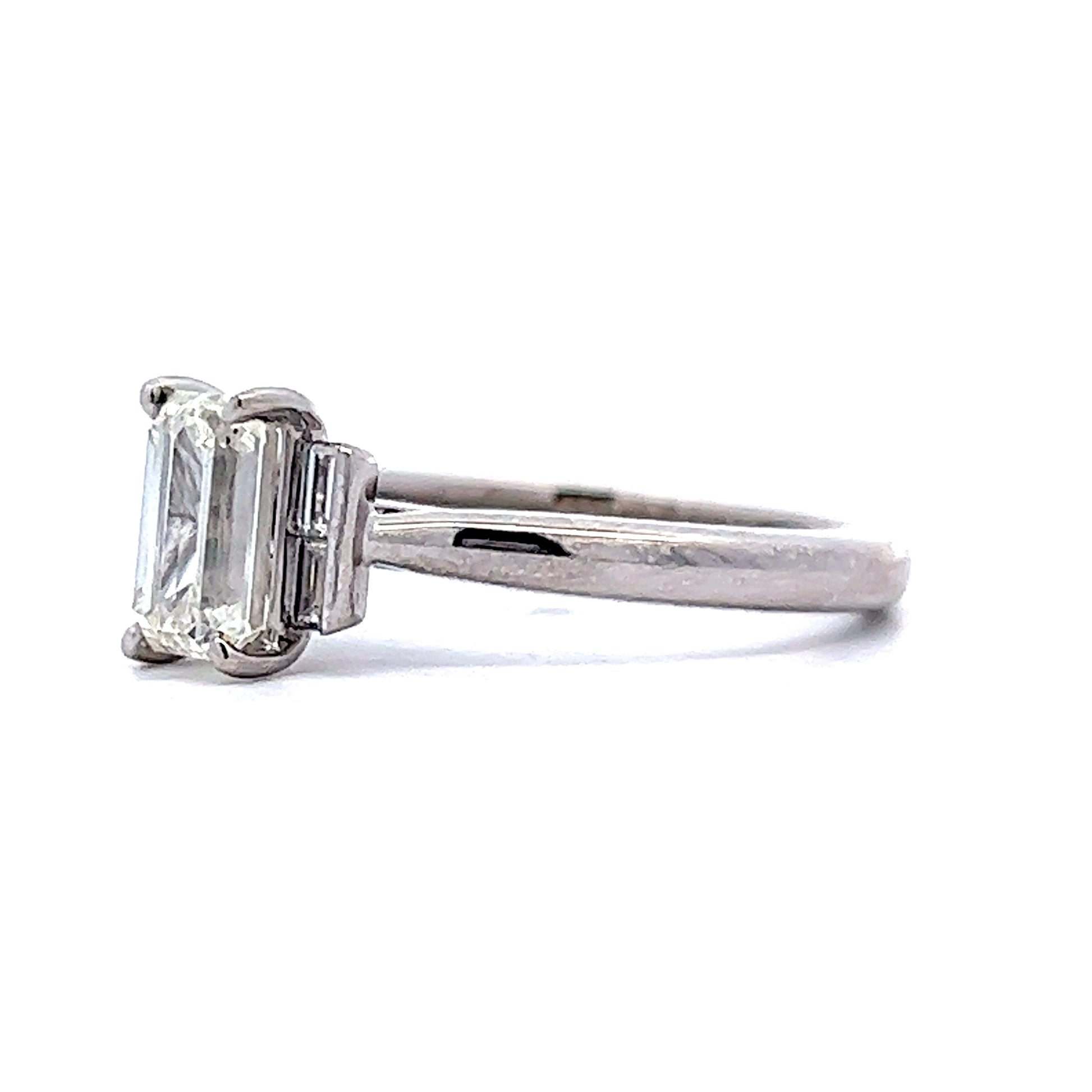1.03 Three Stone Emerald Cut Engagement Ring in 14k White Gold