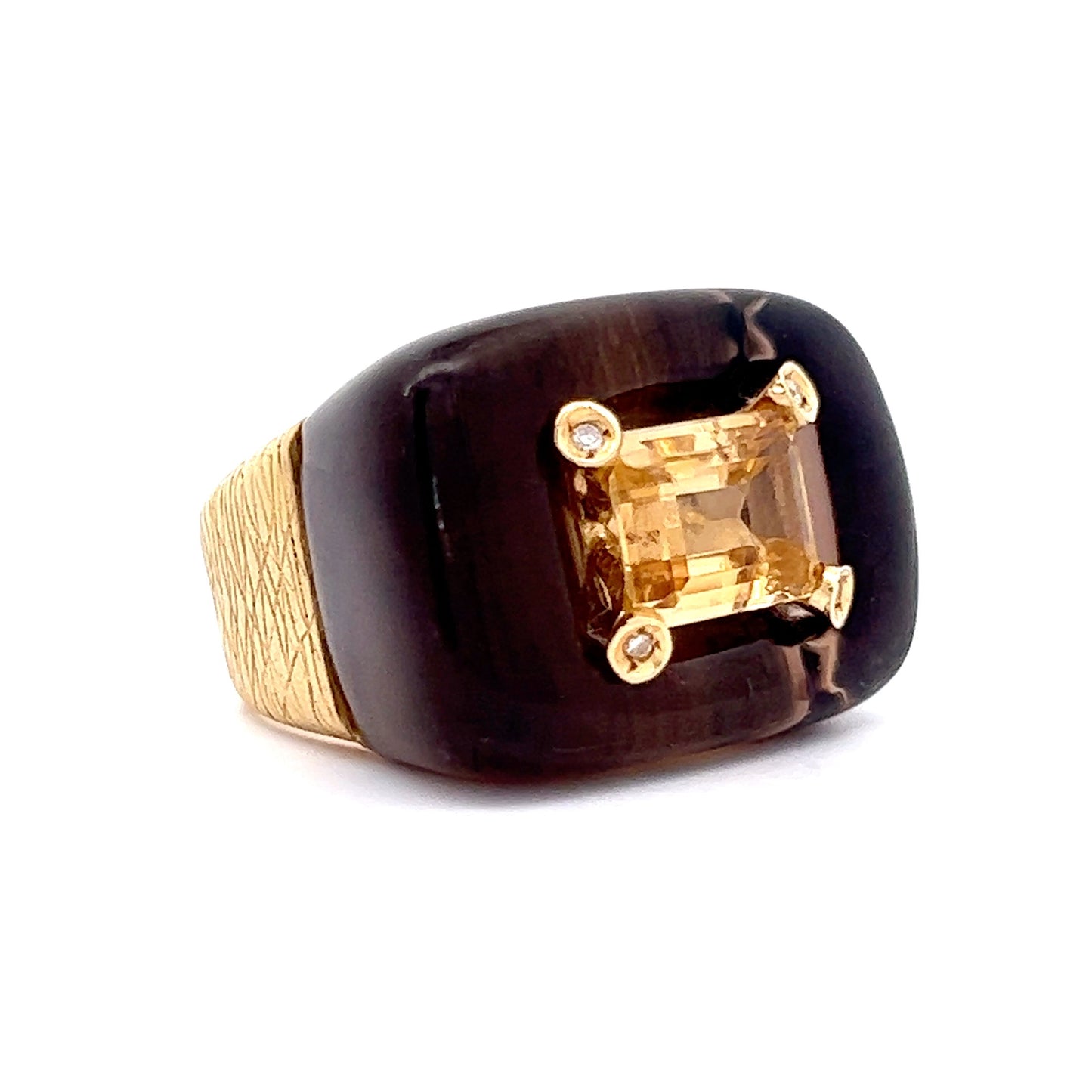 .93 Citrine & Smokey Quartz Cocktail Ring in 18k Yellow Gold