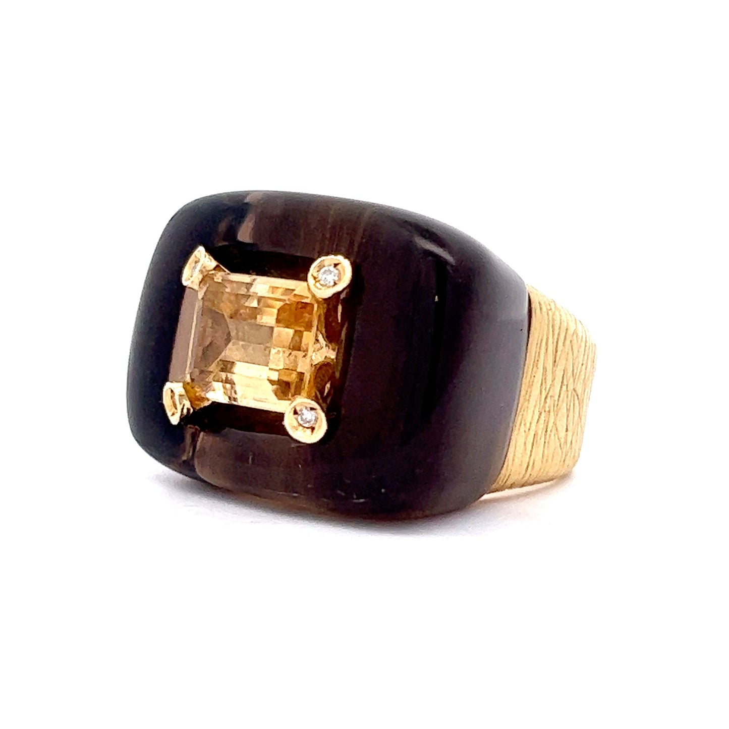 .93 Citrine & Smokey Quartz Cocktail Ring in 18k Yellow Gold