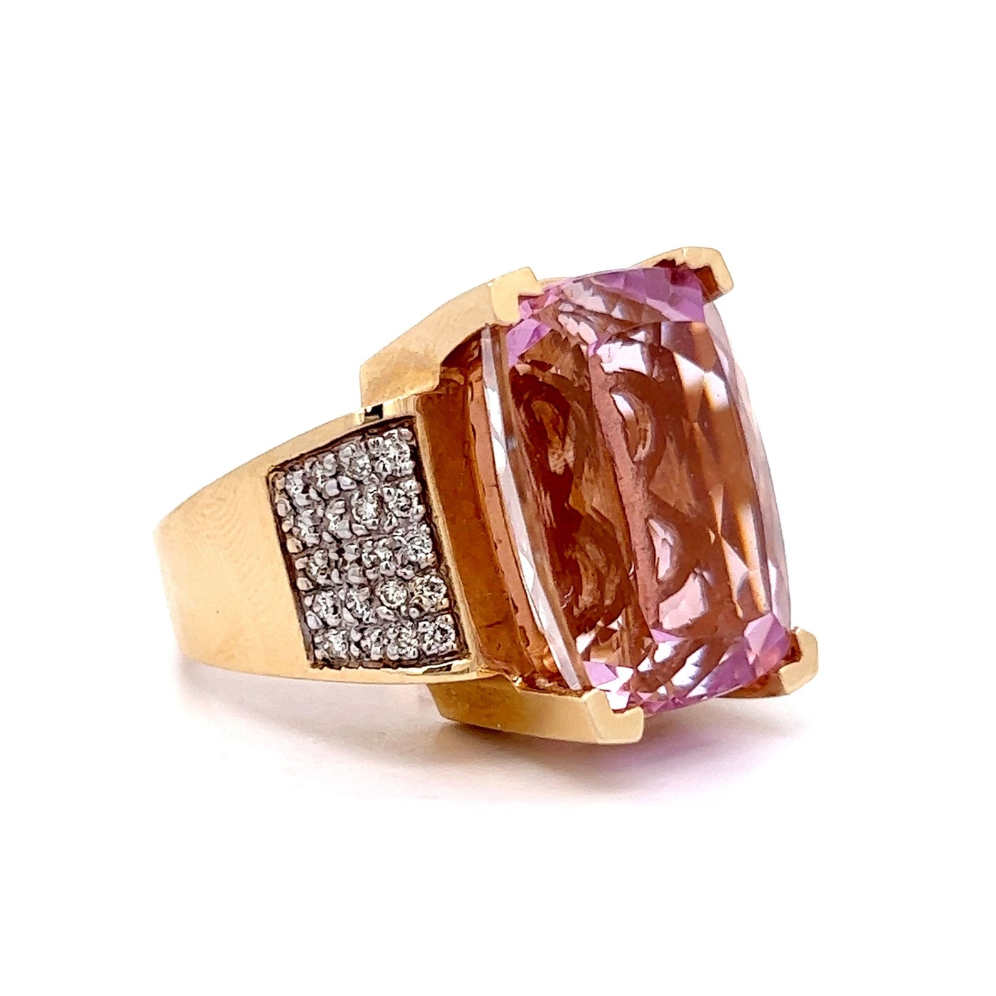 Kunzite & Diamond Cocktail Ring in 14k Yellow Gold