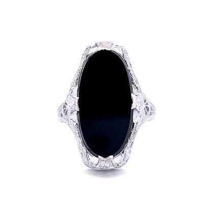 3.29 Art Deco Black Onyx Ring in 14k White Gold