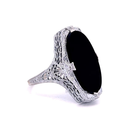 3.29 Art Deco Black Onyx Ring in 14k White Gold