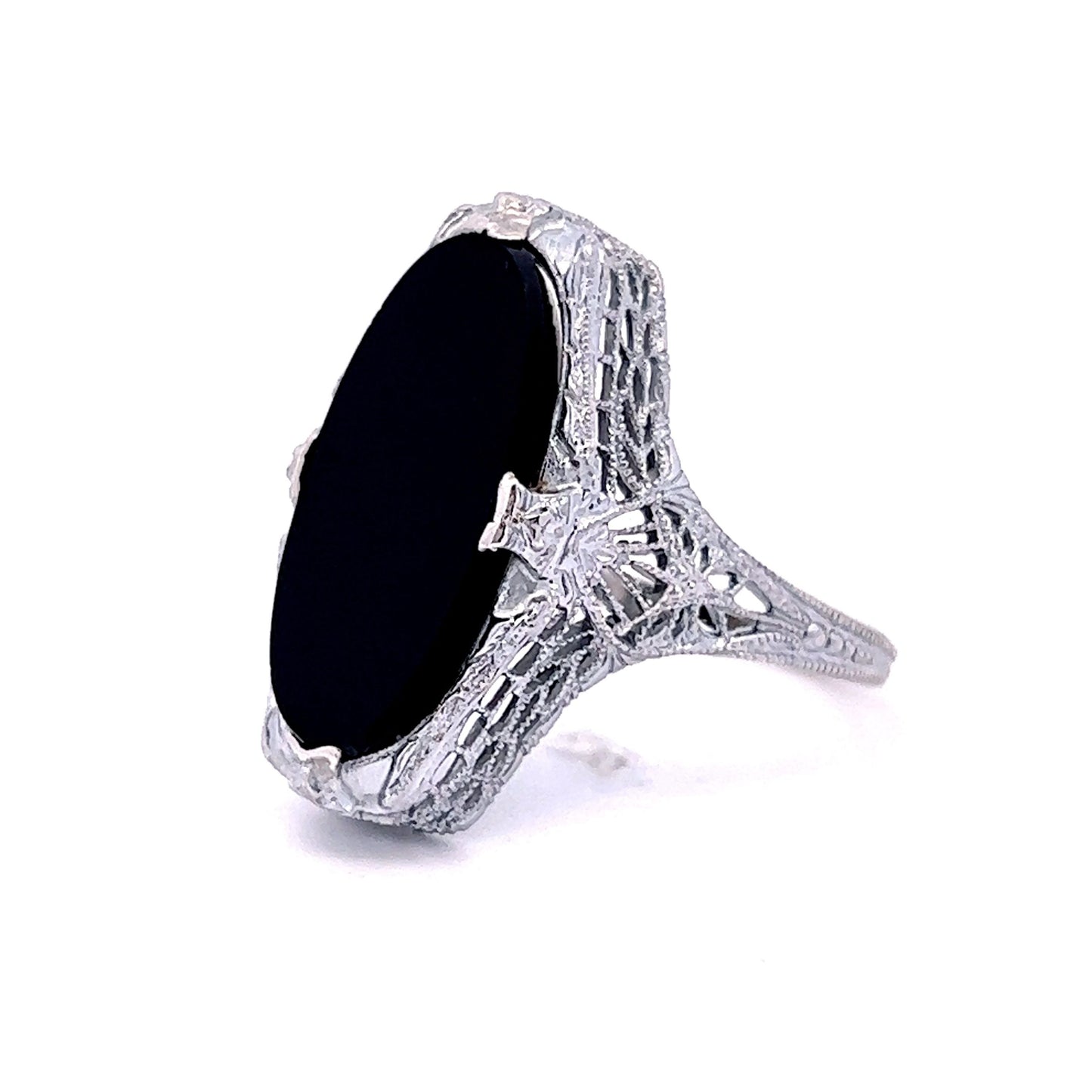 3.29 Art Deco Black Onyx Ring in 14k White Gold