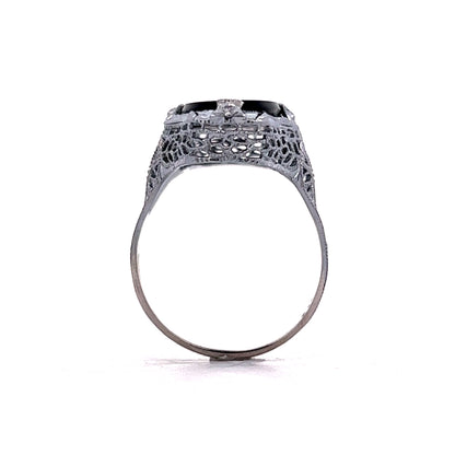 3.29 Art Deco Black Onyx Ring in 14k White Gold