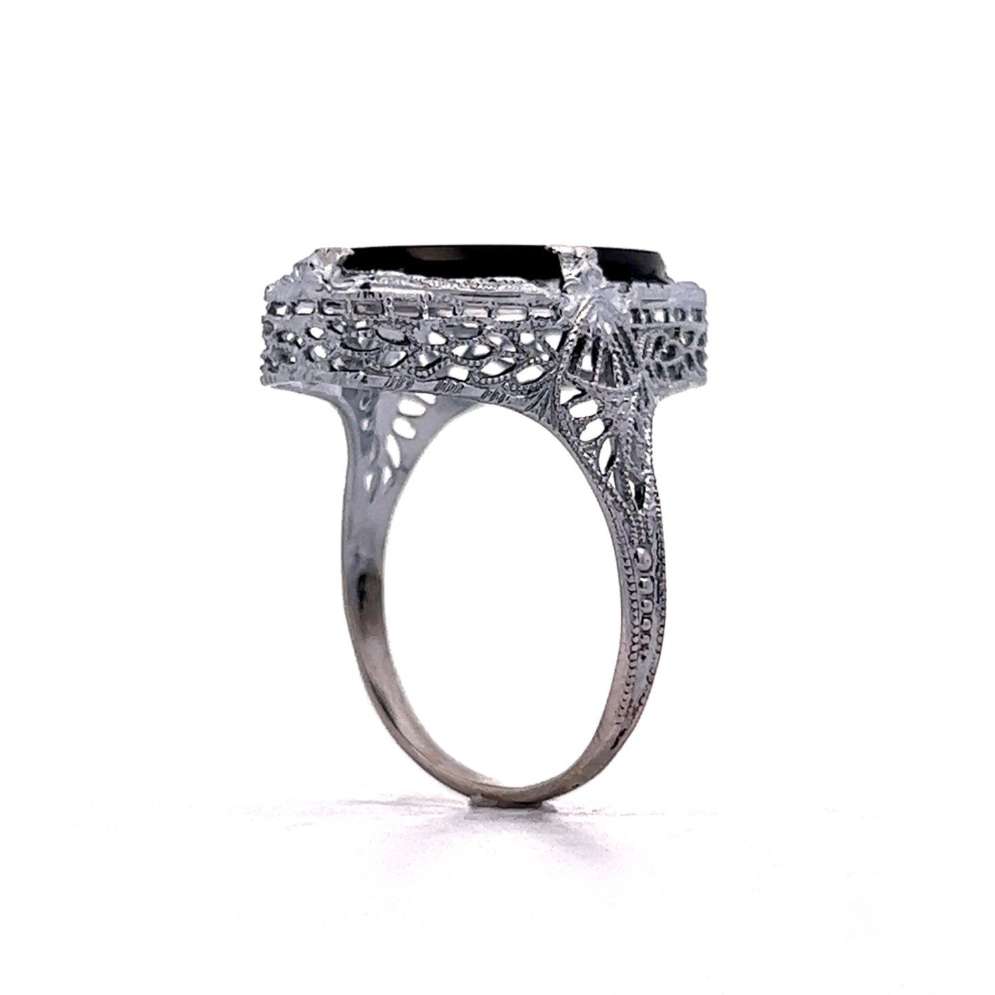 3.29 Art Deco Black Onyx Ring in 14k White Gold