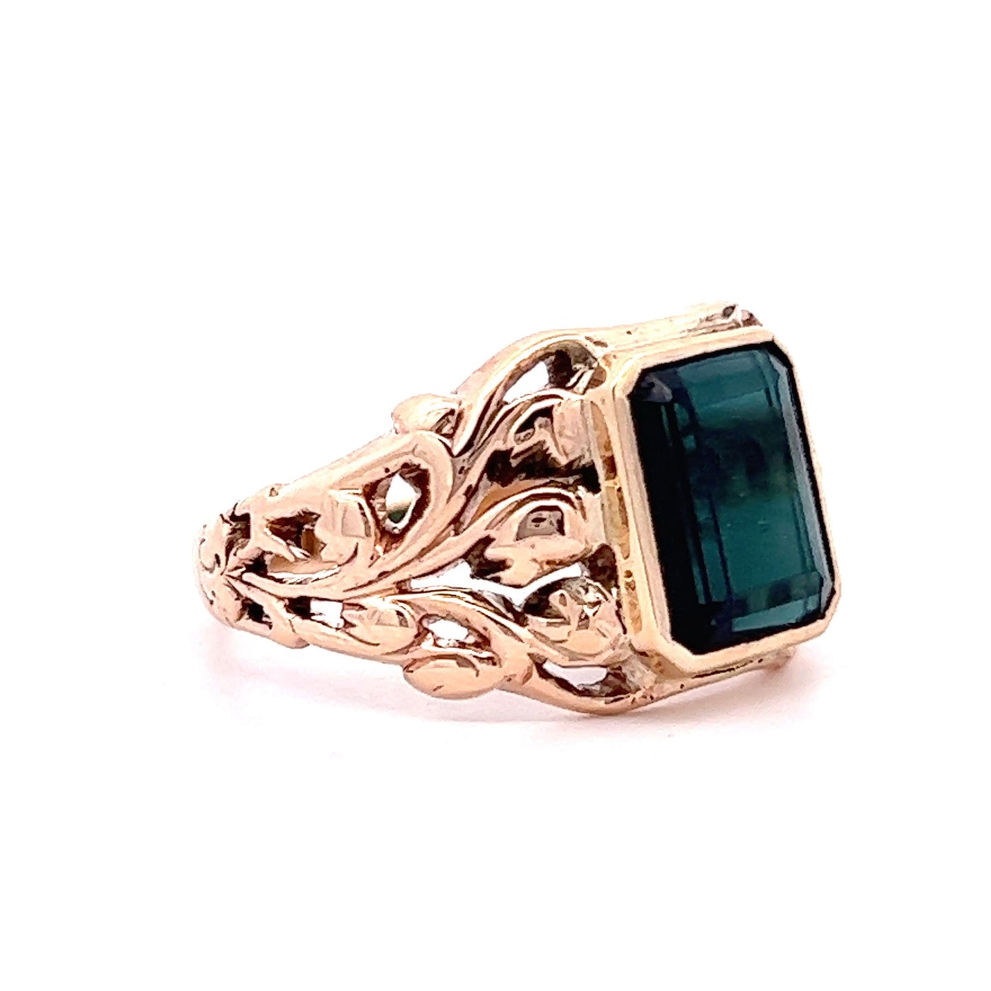 Vintage Art Nouveau Tourmaline Ring in 14k Yellow Gold