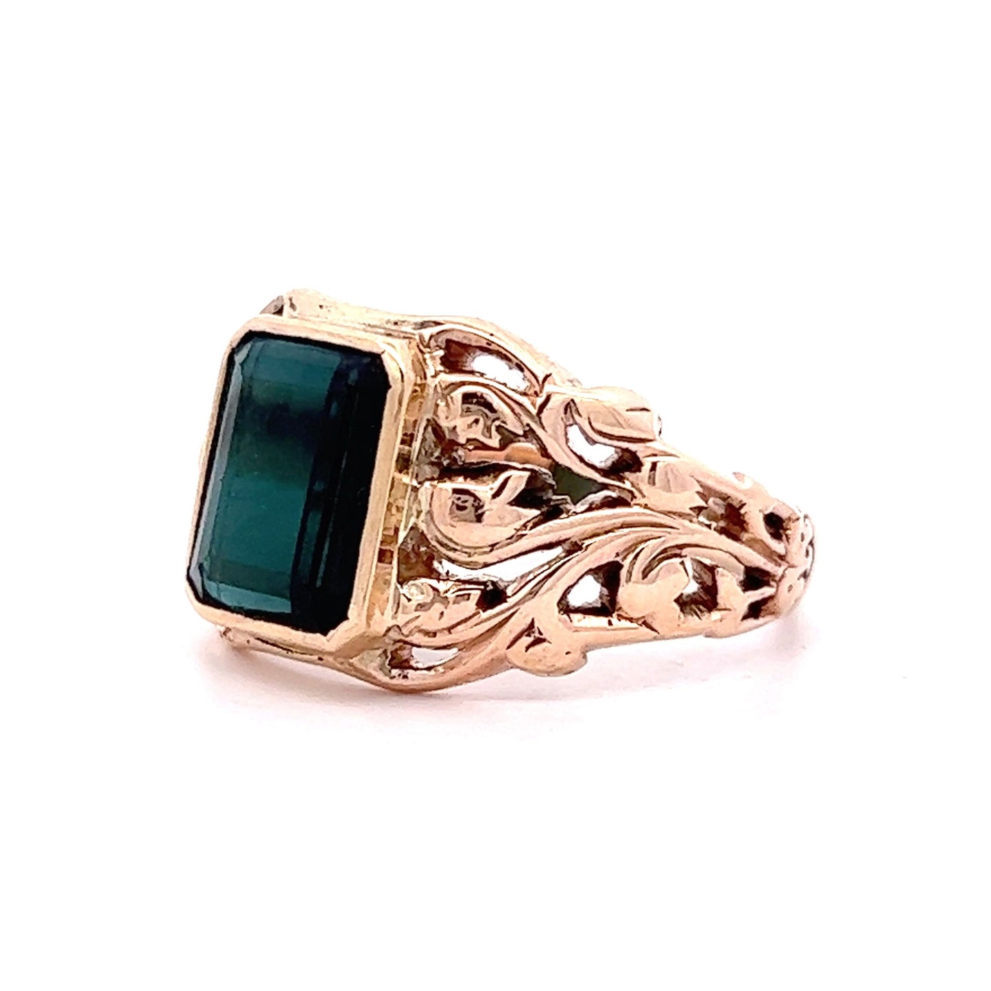 Vintage Art Nouveau Tourmaline Ring in 14k Yellow Gold