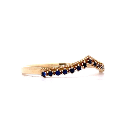 Blue Sapphire Contoured Stacking Ring in 14k Yellow Gold.