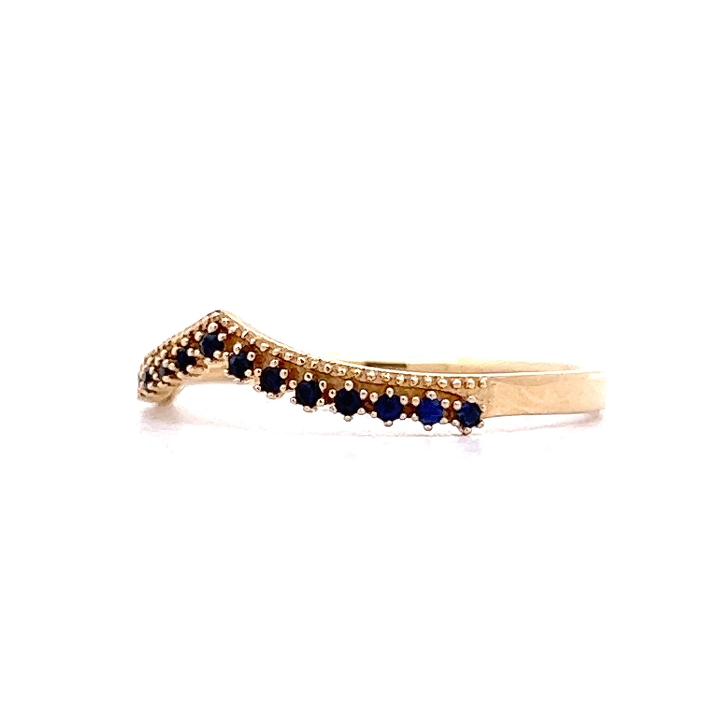 Blue Sapphire Contoured Stacking Ring in 14k Yellow Gold.