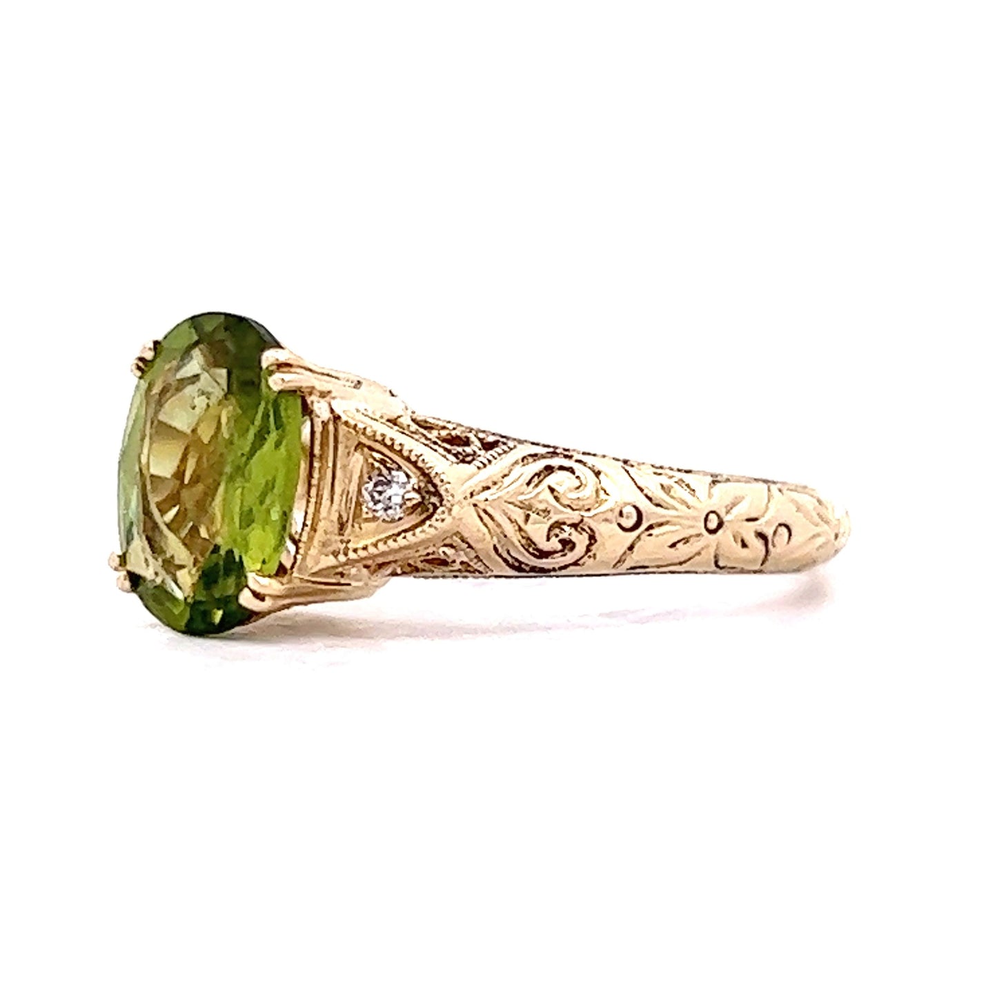 1.37 Oval Peridot Engagement Ring in 14k Yellow Gold