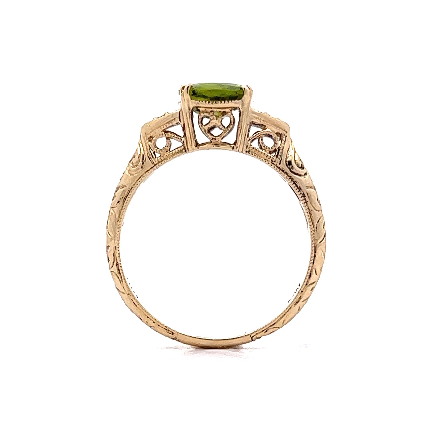 1.37 Oval Peridot Engagement Ring in 14k Yellow Gold