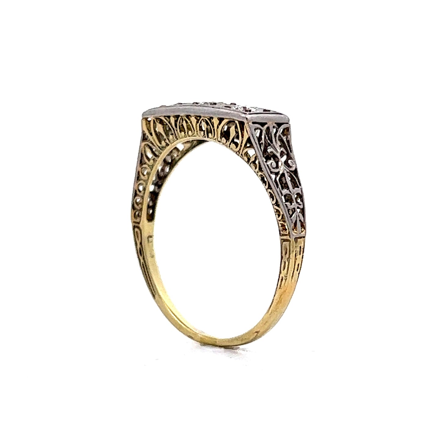 Vintage Retro Three Stone Engagement Ring in 14k