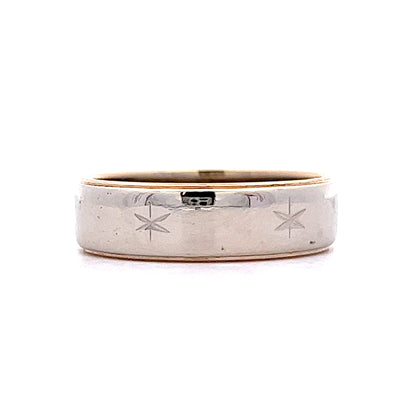 5mm Star Pattern Engraved Band in 14k White & Yellow Gold